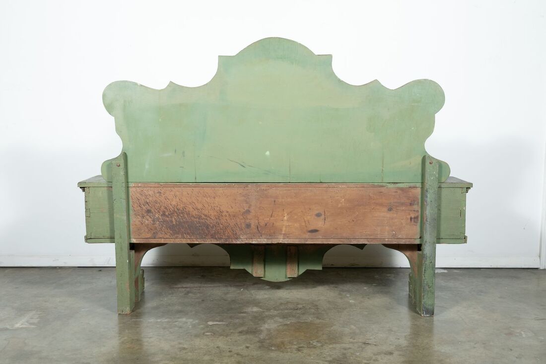 19th Century Italian Baroque Polychrome Cassapanca Wood Storage Hall Bench 