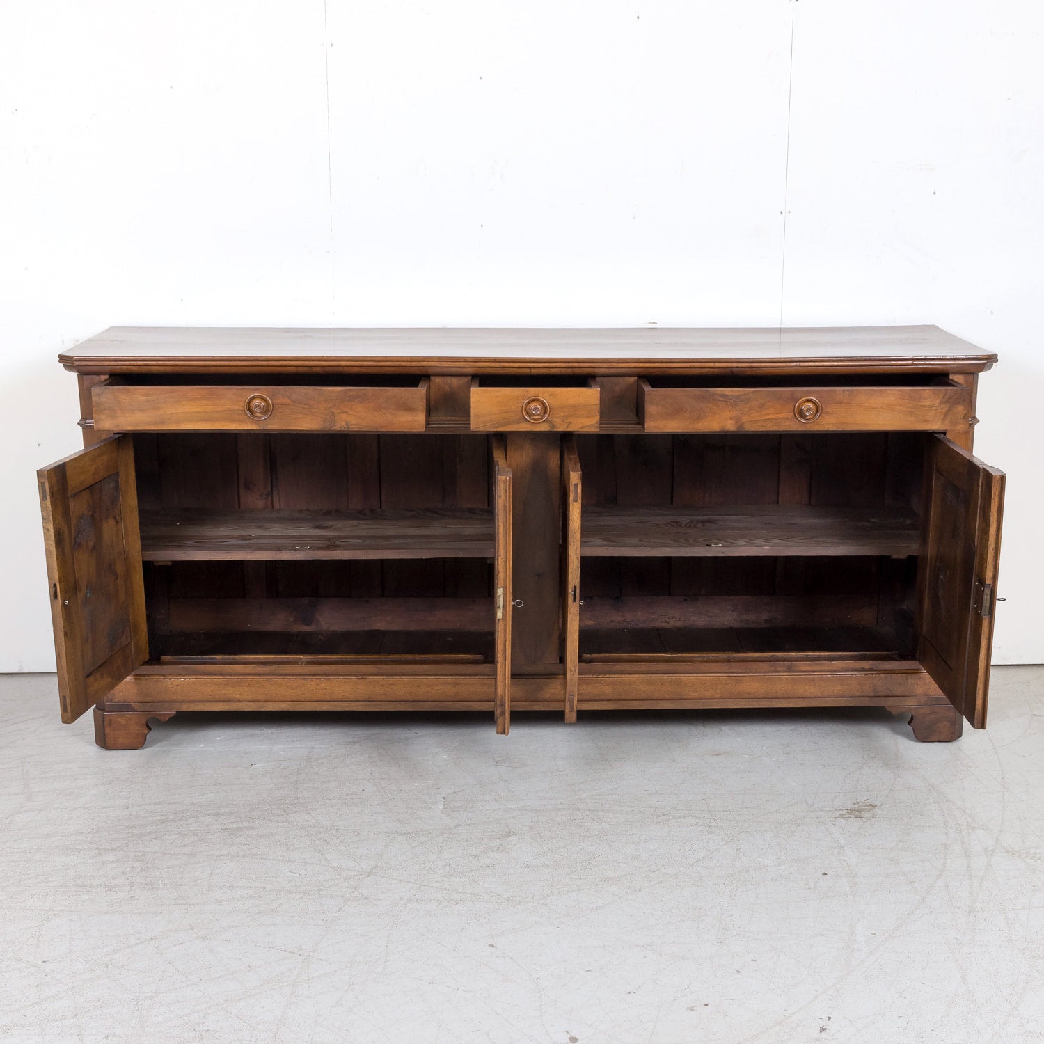 19th Century French Louis Philippe Period Four-Door Walnut Enfilade Buffet