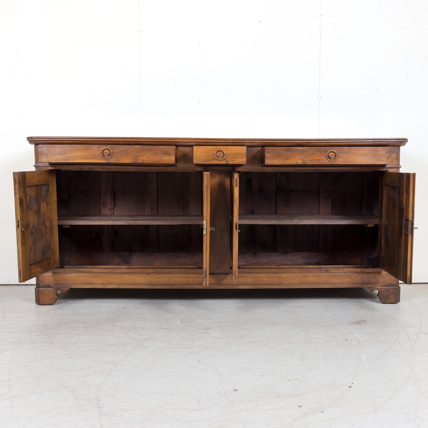 19th Century French Louis Philippe Period Four-Door Walnut Enfilade Buffet