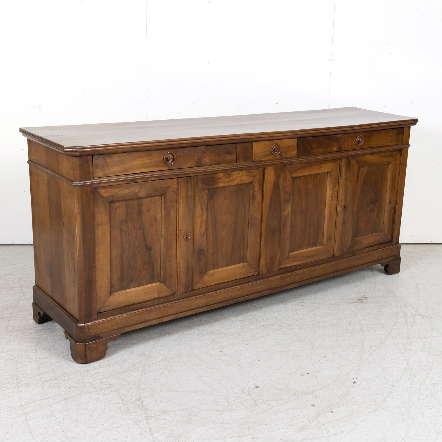 19th Century French Louis Philippe Period Four-Door Walnut Enfilade Buffet
