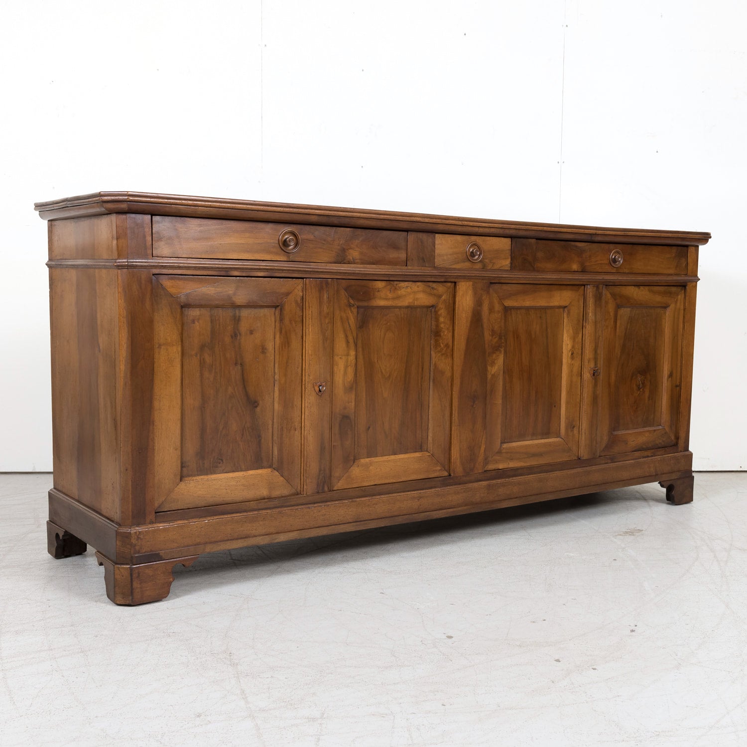 19th Century French Louis Philippe Period Four-Door Walnut Enfilade Buffet