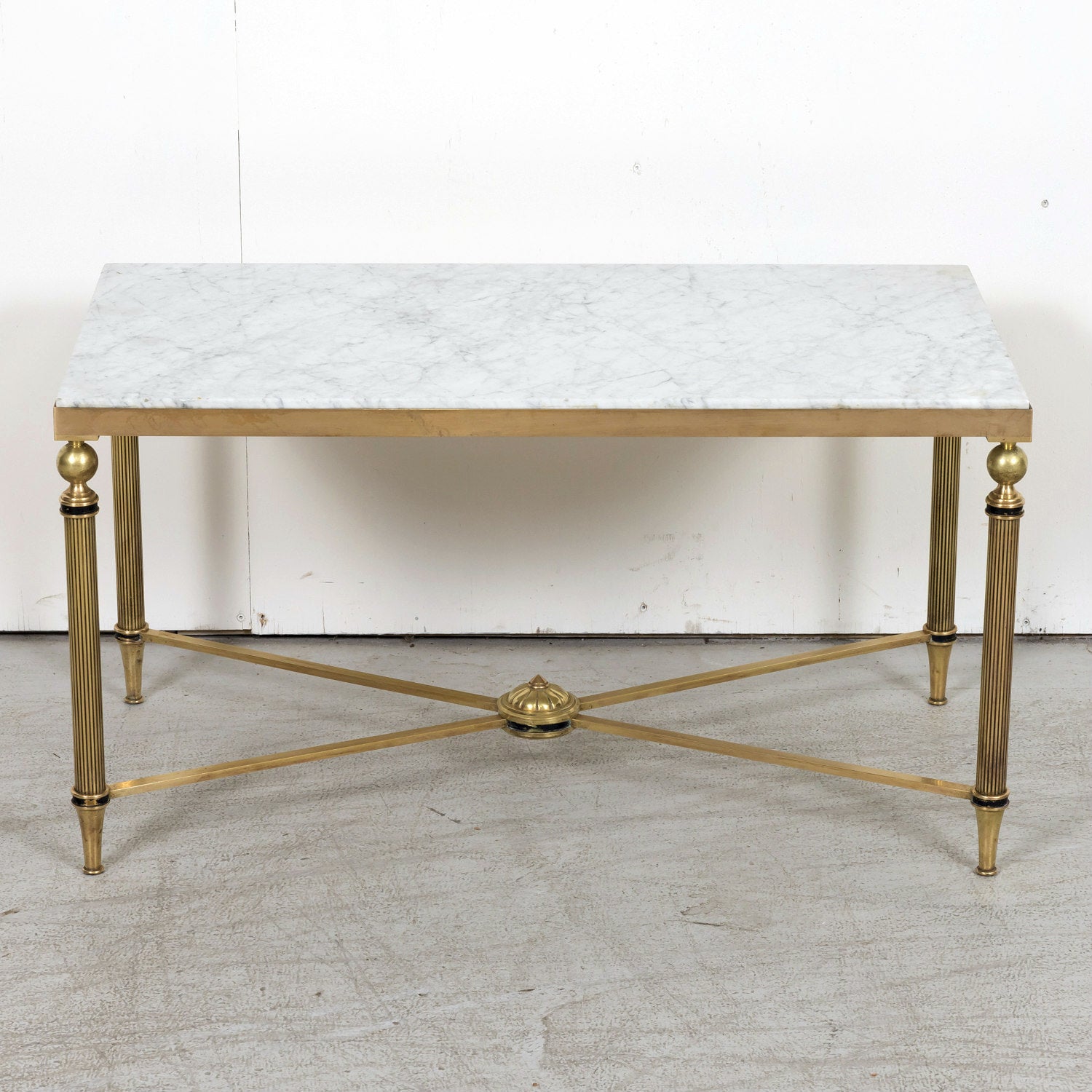 Maison Jansen Louis XVI Style Brass and Carrara Marble Top Coffee Table