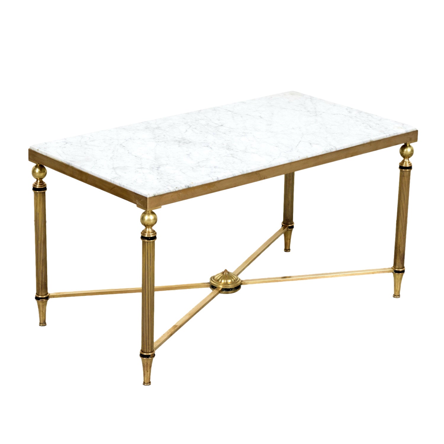 Maison Jansen Louis XVI Style Brass and Carrara Marble Top Coffee Table