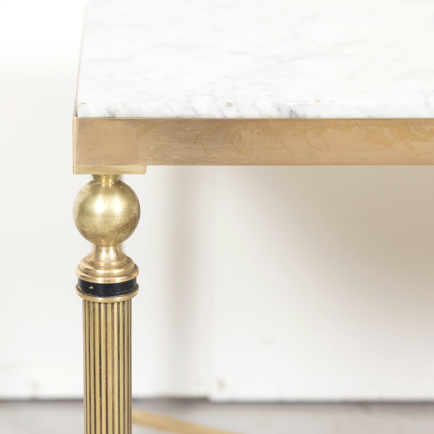 Maison Jansen Louis XVI Style Brass and Carrara Marble Top Coffee Table
