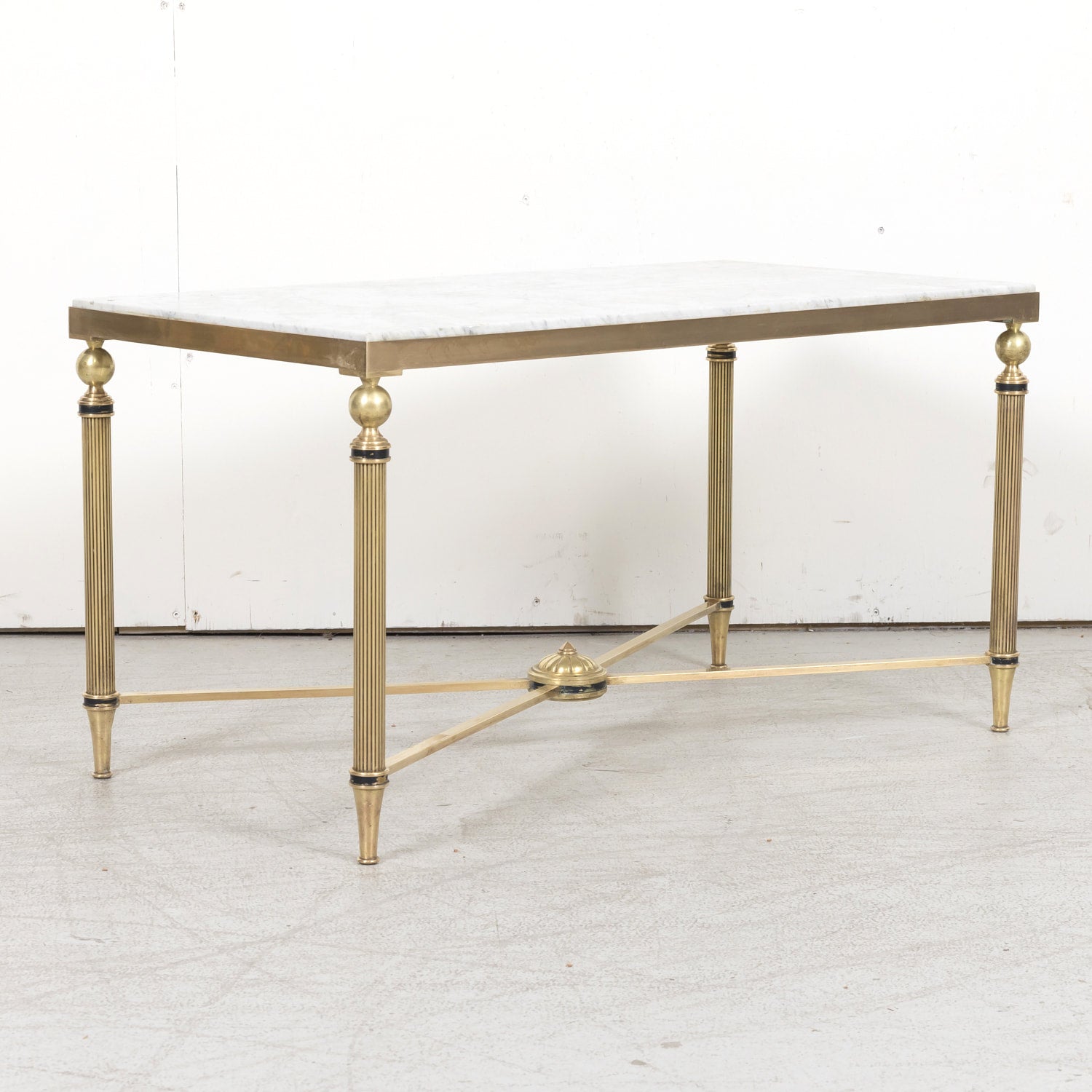 Maison Jansen Louis XVI Style Brass and Carrara Marble Top Coffee Table