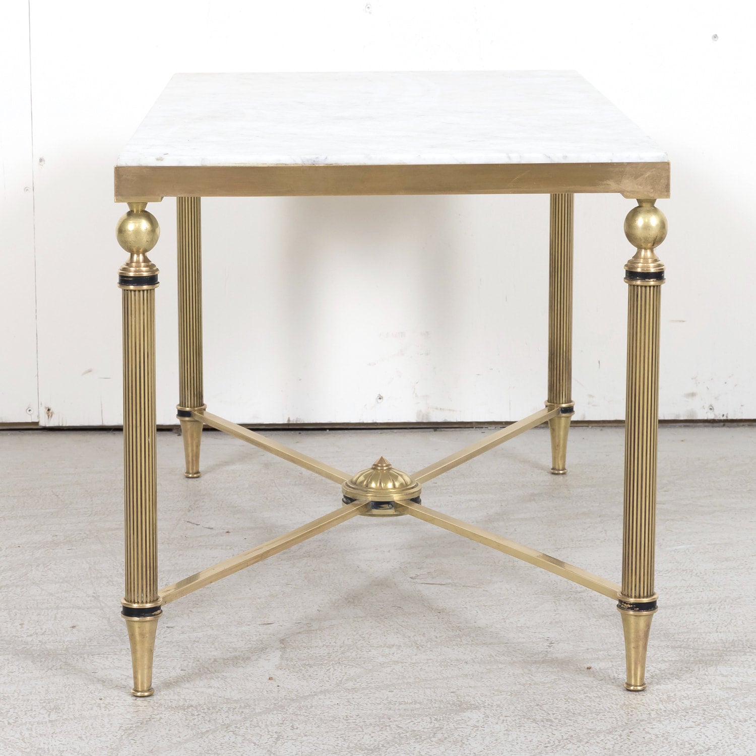 Maison Jansen Louis XVI Style Brass and Carrara Marble Top Coffee Table