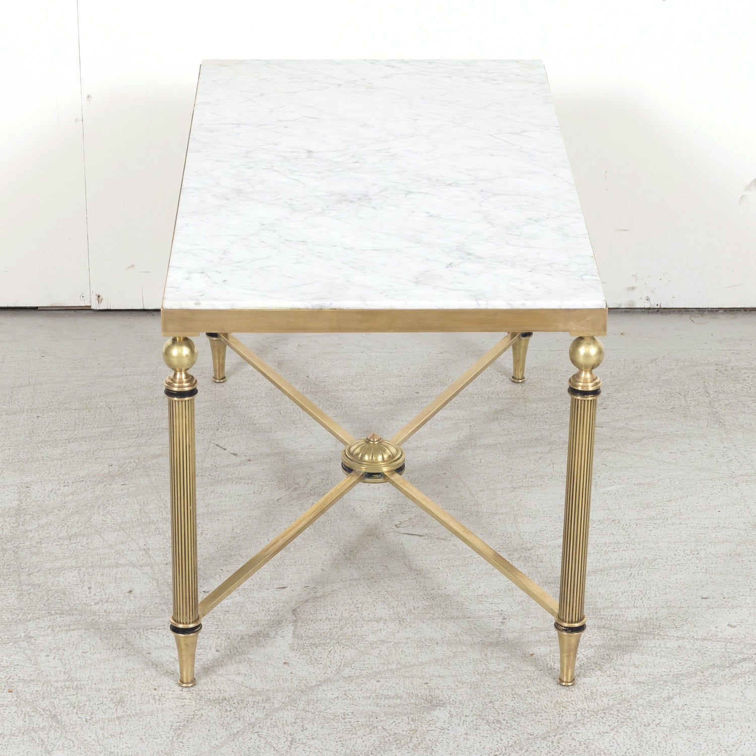 Maison Jansen Louis XVI Style Brass and Carrara Marble Top Coffee Table