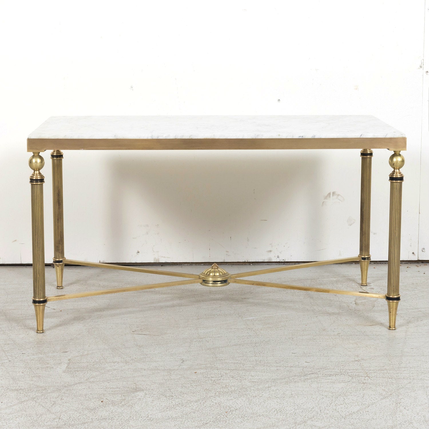 Maison Jansen Louis XVI Style Brass and Carrara Marble Top Coffee Table