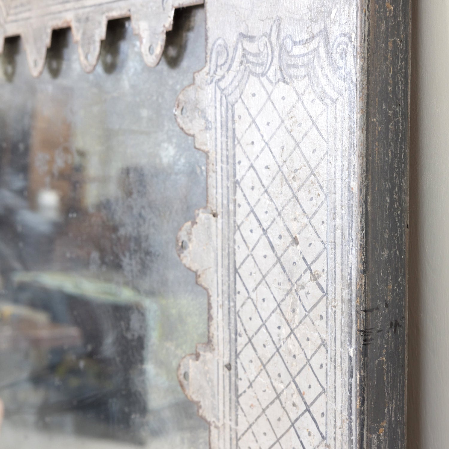 Large Spanish Hand-Painted Metal Mirror