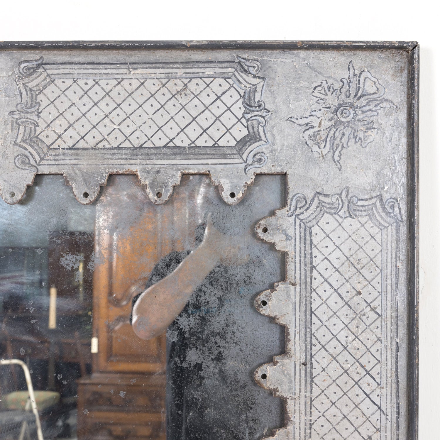 Large Spanish Hand-Painted Metal Mirror