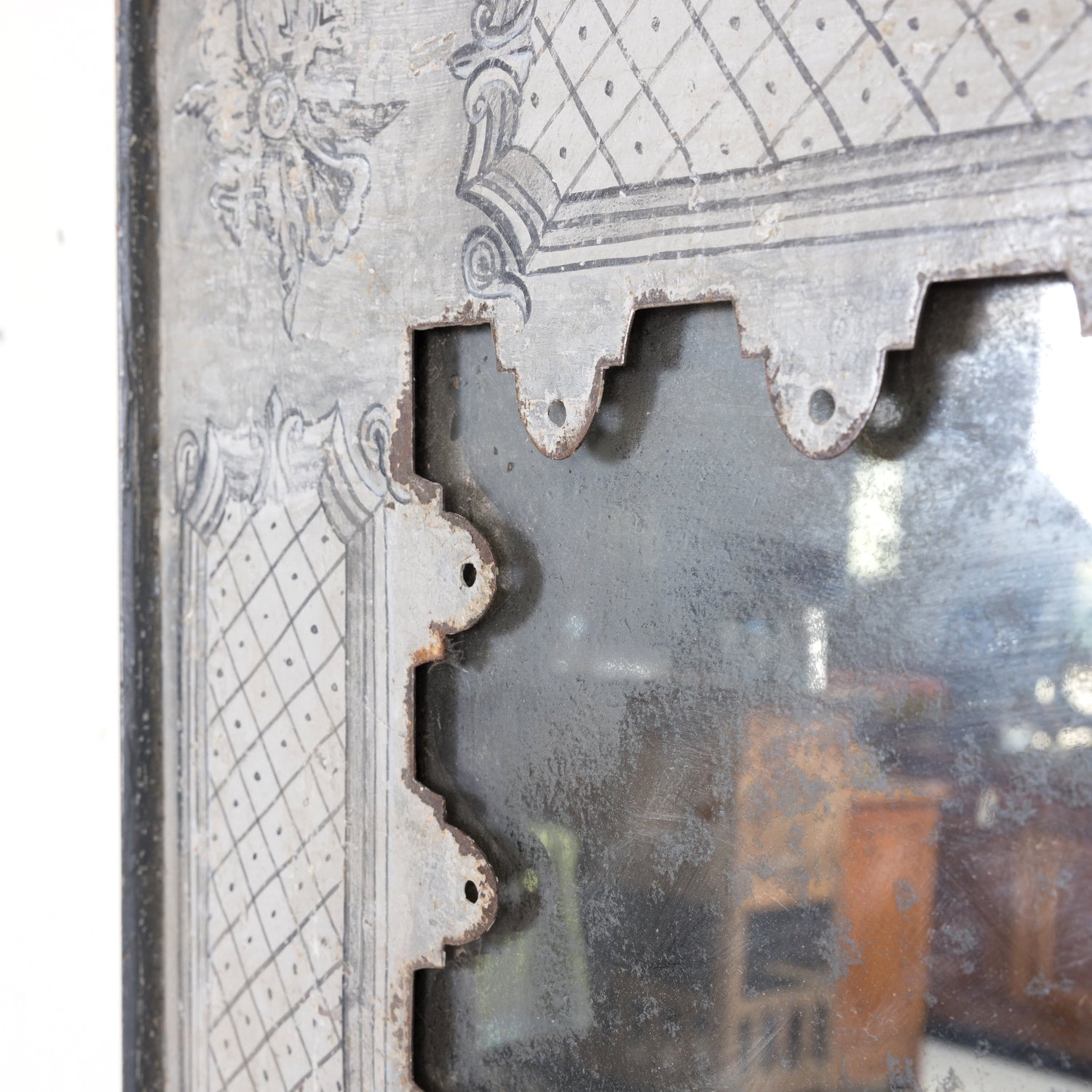 Large Spanish Hand-Painted Metal Mirror