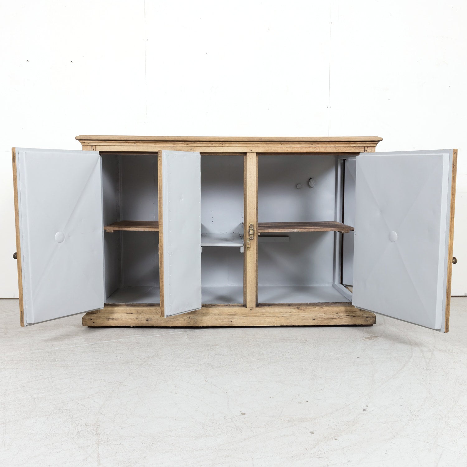 Large Antique French Bleached Oak Icebox Cabinet