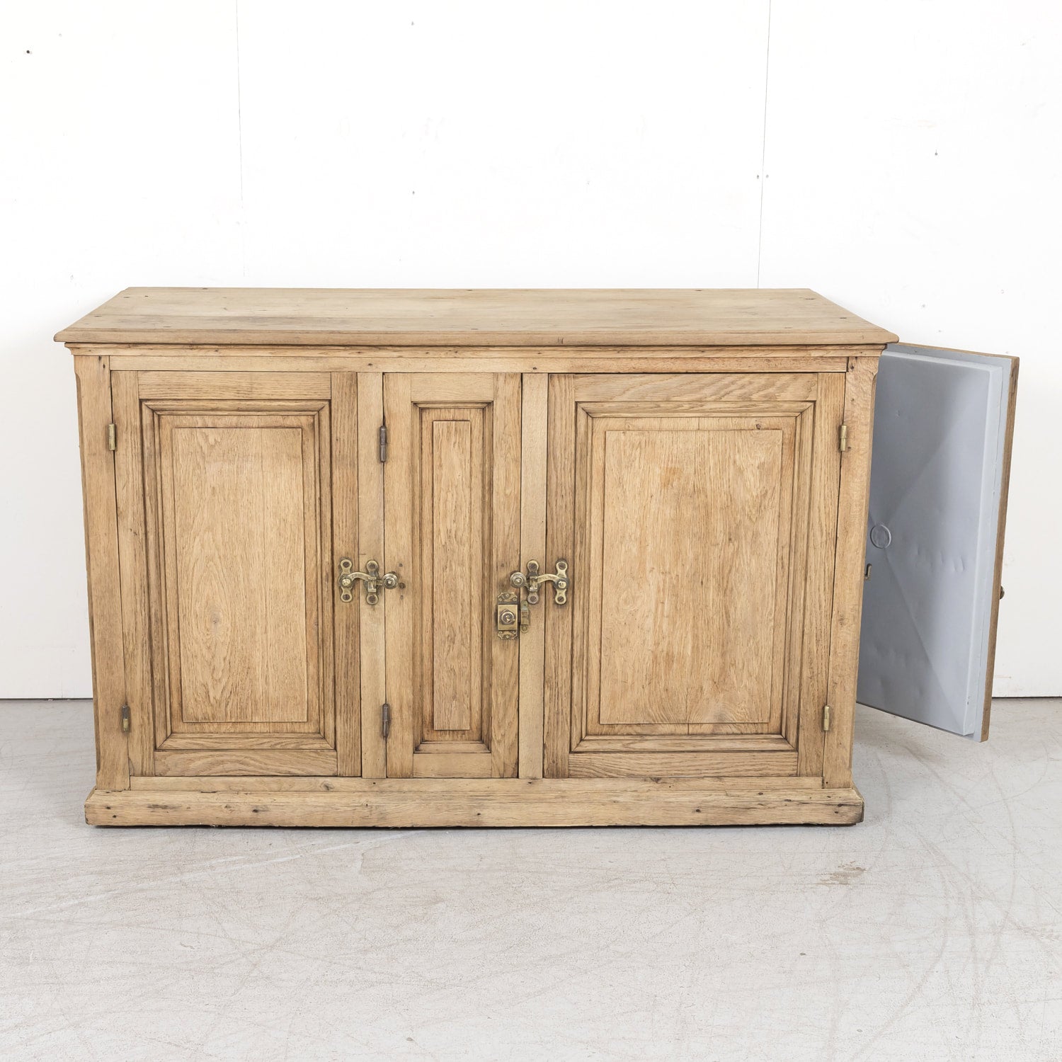 Large Antique French Bleached Oak Icebox Cabinet