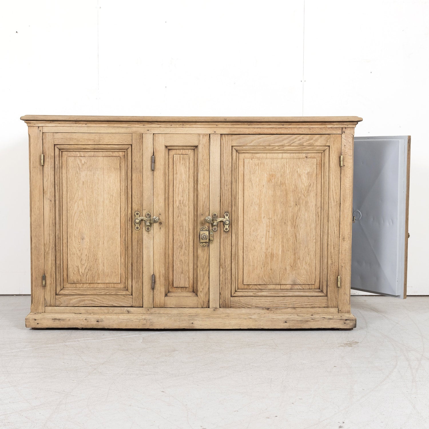 Large Antique French Bleached Oak Icebox Cabinet