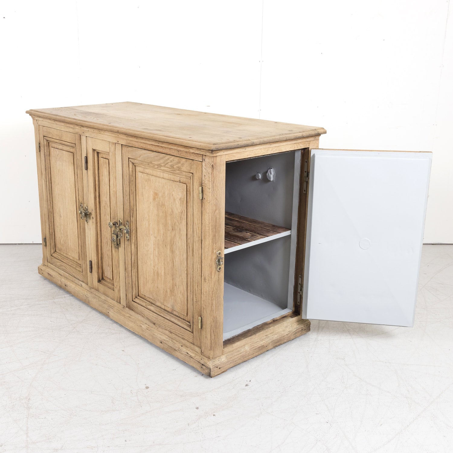 Large Antique French Bleached Oak Icebox Cabinet