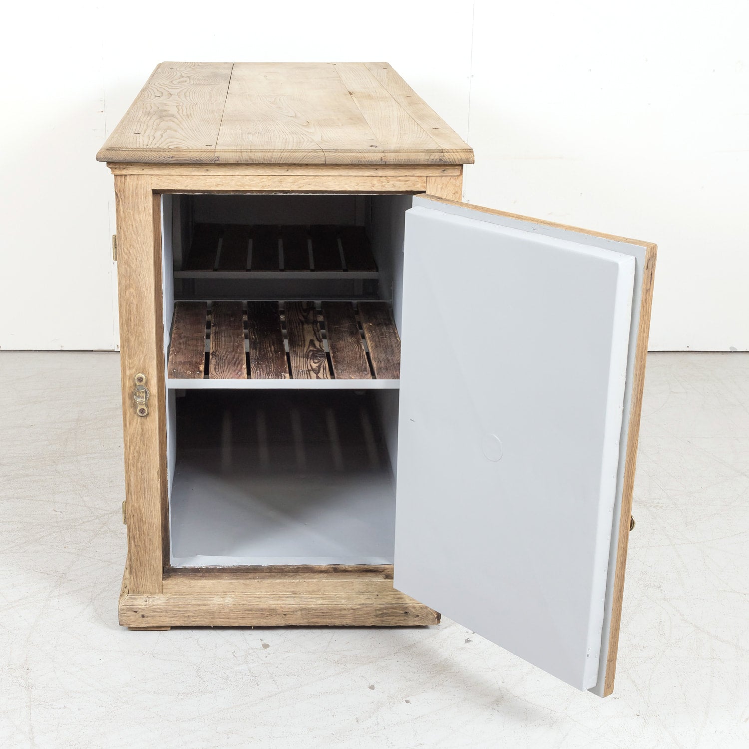 Large Antique French Bleached Oak Icebox Cabinet