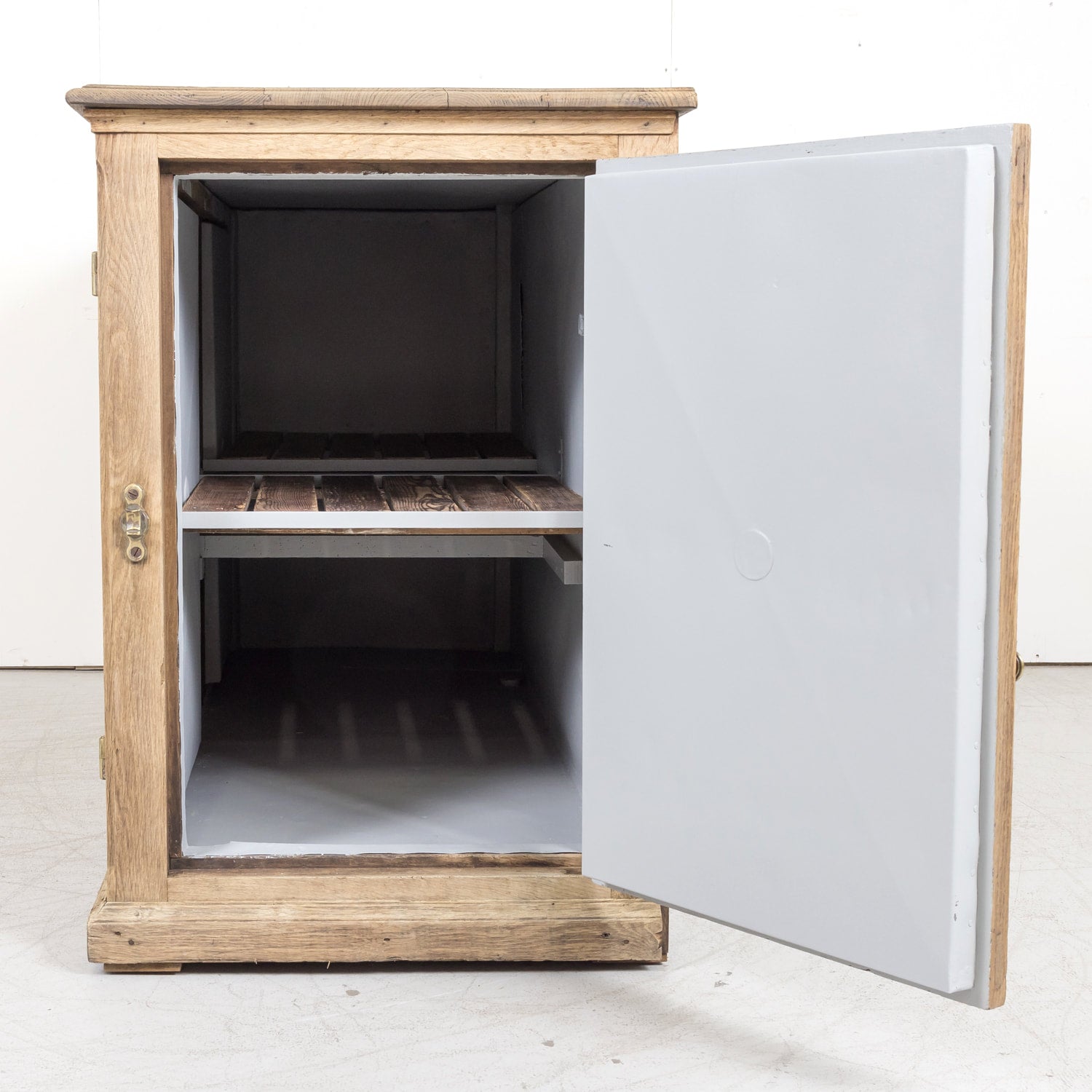 Large Antique French Bleached Oak Icebox Cabinet
