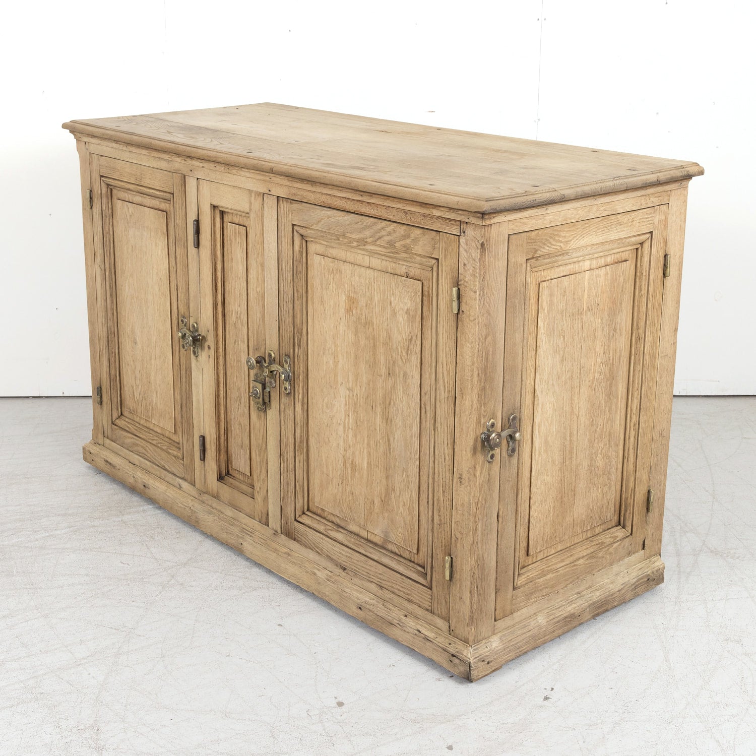 Large Antique French Bleached Oak Icebox Cabinet