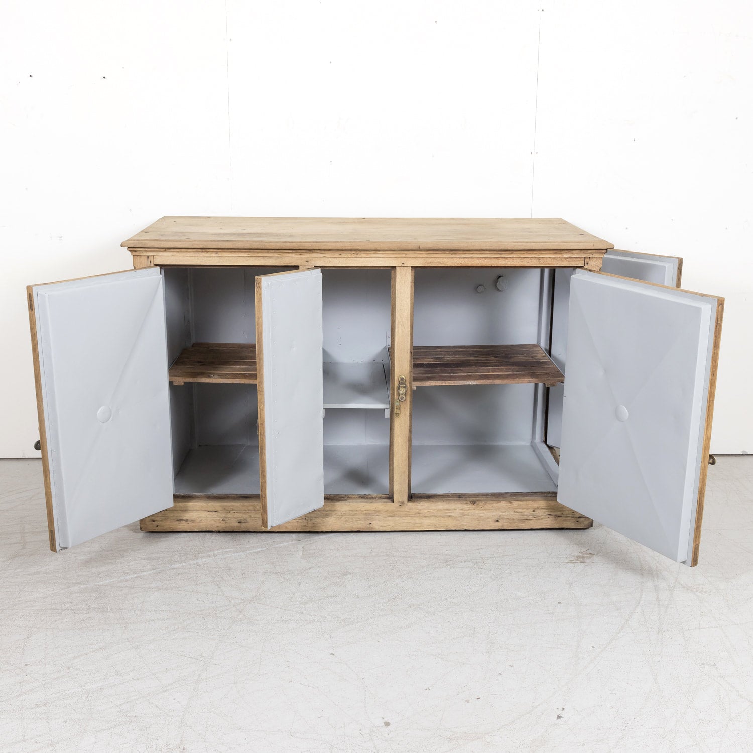 Large Antique French Bleached Oak Icebox Cabinet