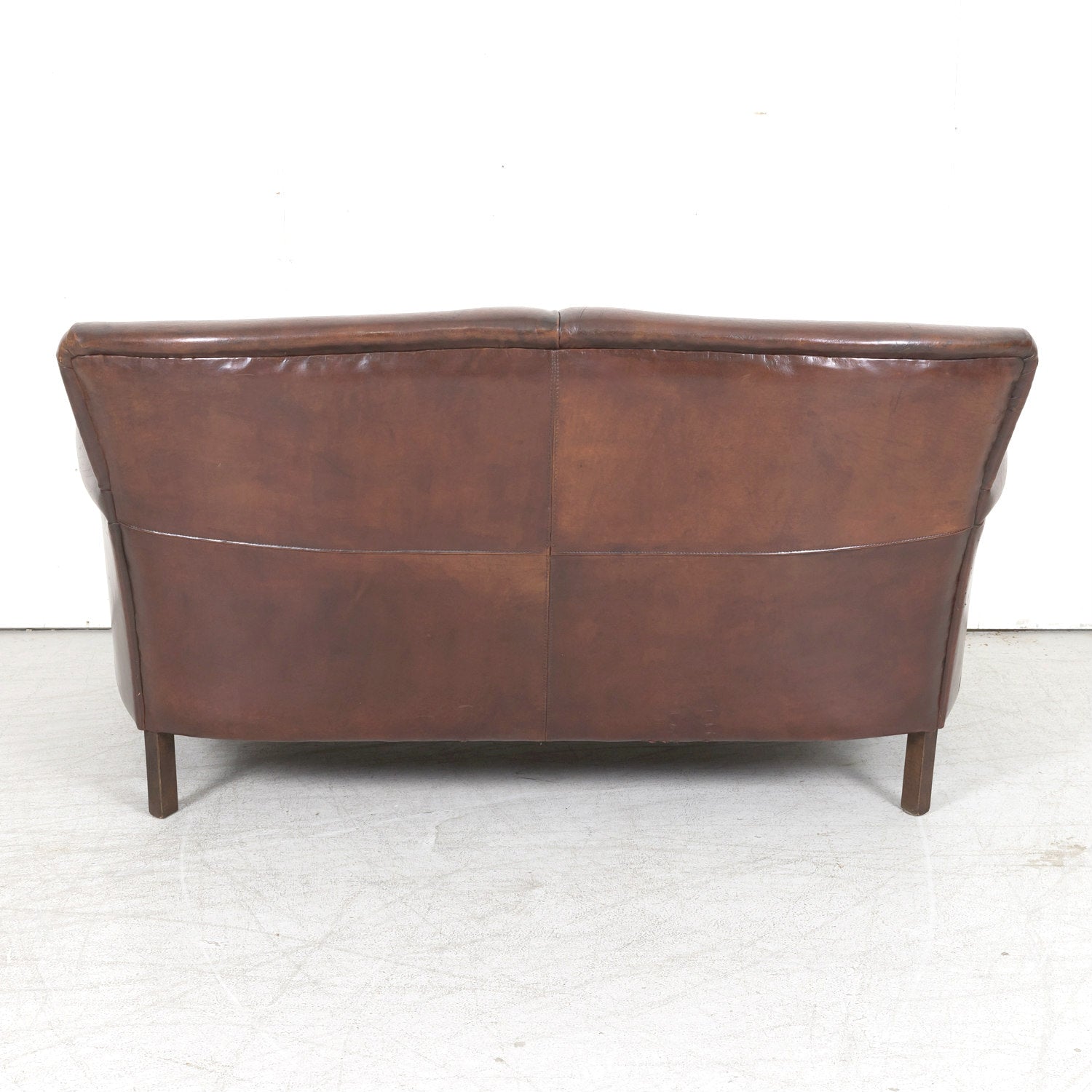 20th Century French Art Deco Settee or Sofa in Original Dark Brown Leather