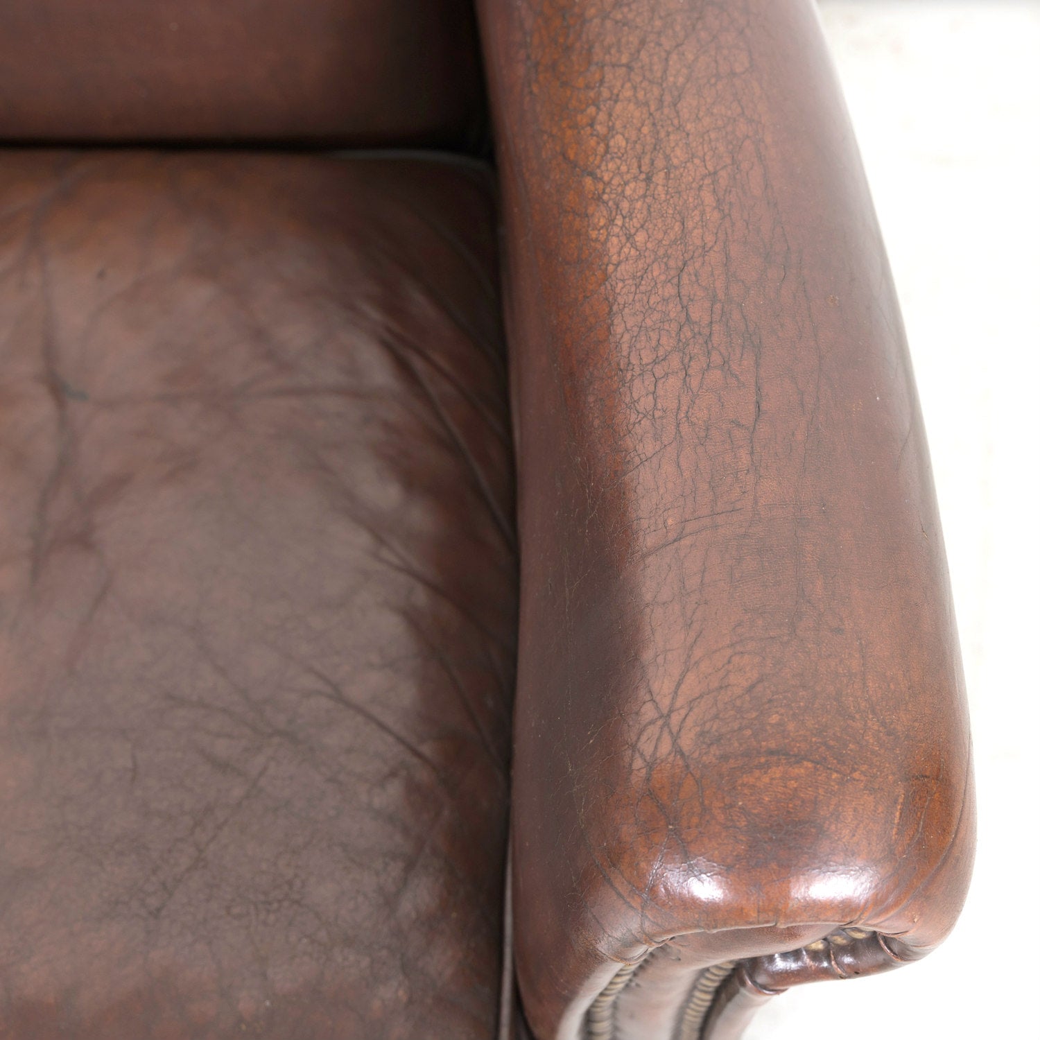 20th Century French Art Deco Settee or Sofa in Original Dark Brown Leather