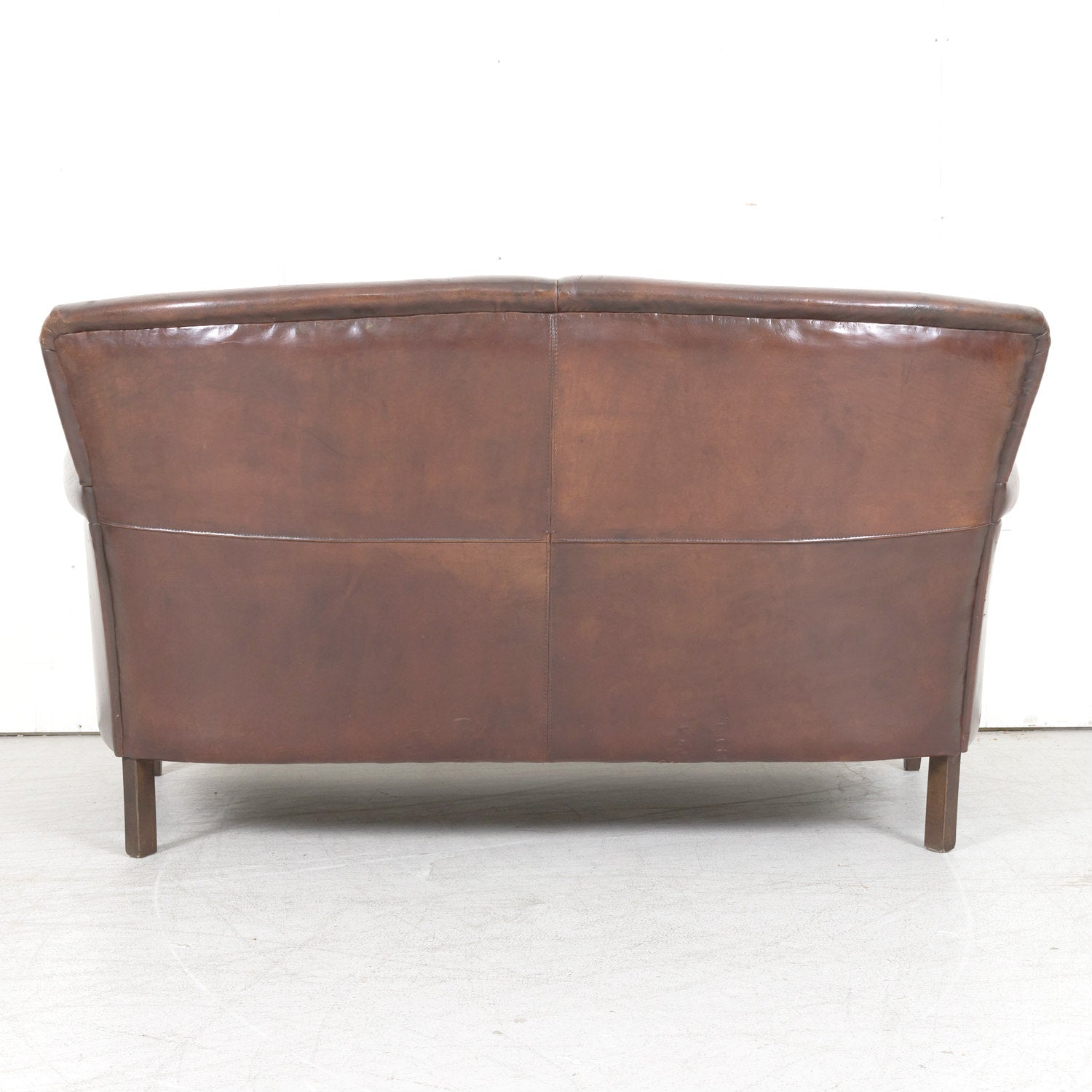 20th Century French Art Deco Settee or Sofa in Original Dark Brown Leather