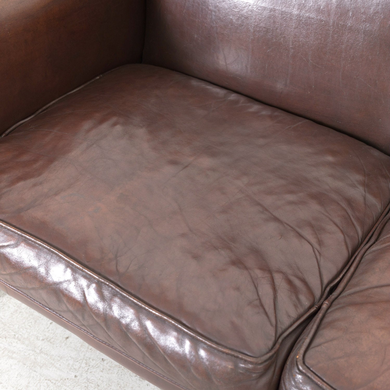 20th Century French Art Deco Settee or Sofa in Original Dark Brown Leather