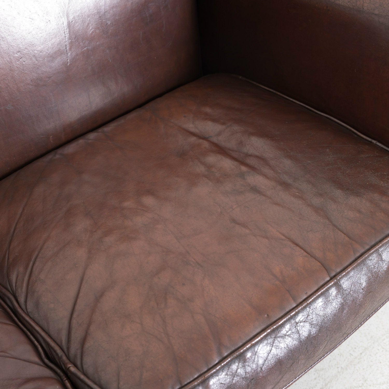20th Century French Art Deco Settee or Sofa in Original Dark Brown Leather