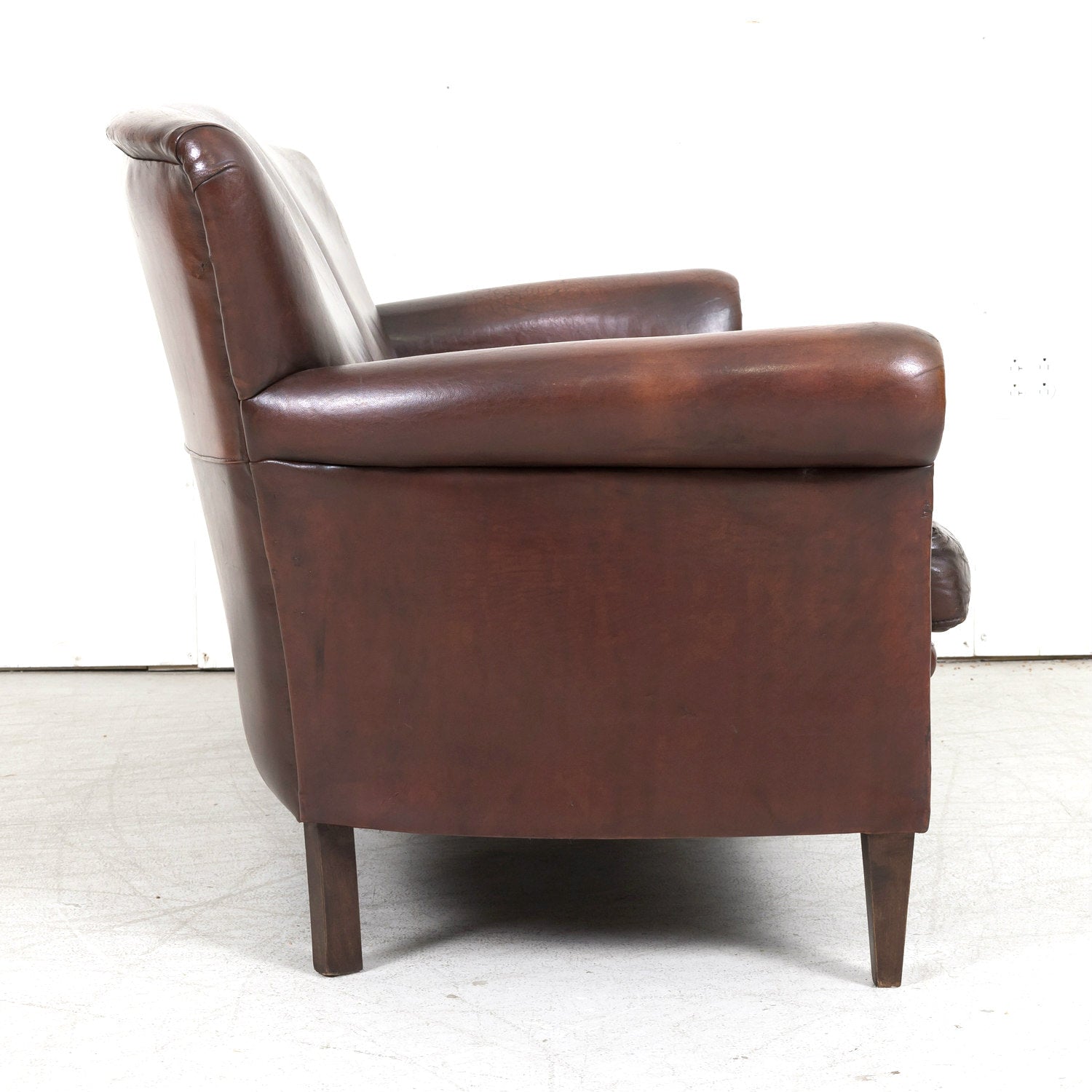 20th Century French Art Deco Settee or Sofa in Original Dark Brown Leather