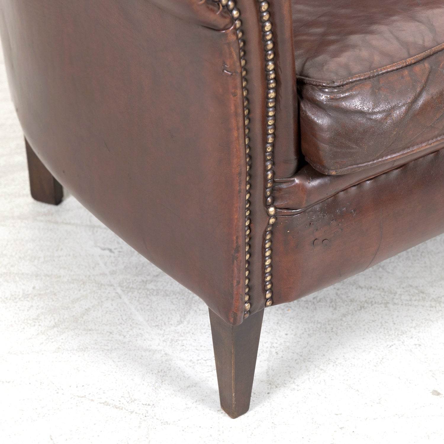 20th Century French Art Deco Settee or Sofa in Original Dark Brown Leather