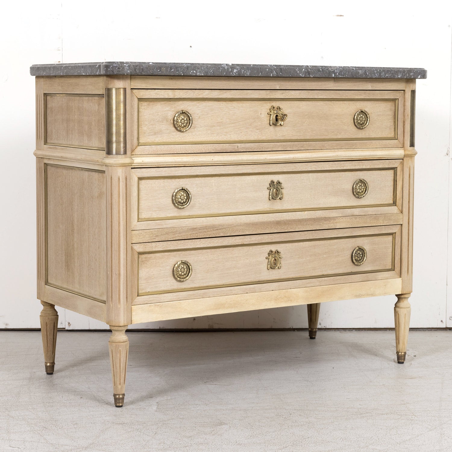 Antique French Louis XVI Style Bleached Petite Commode with Marble Top