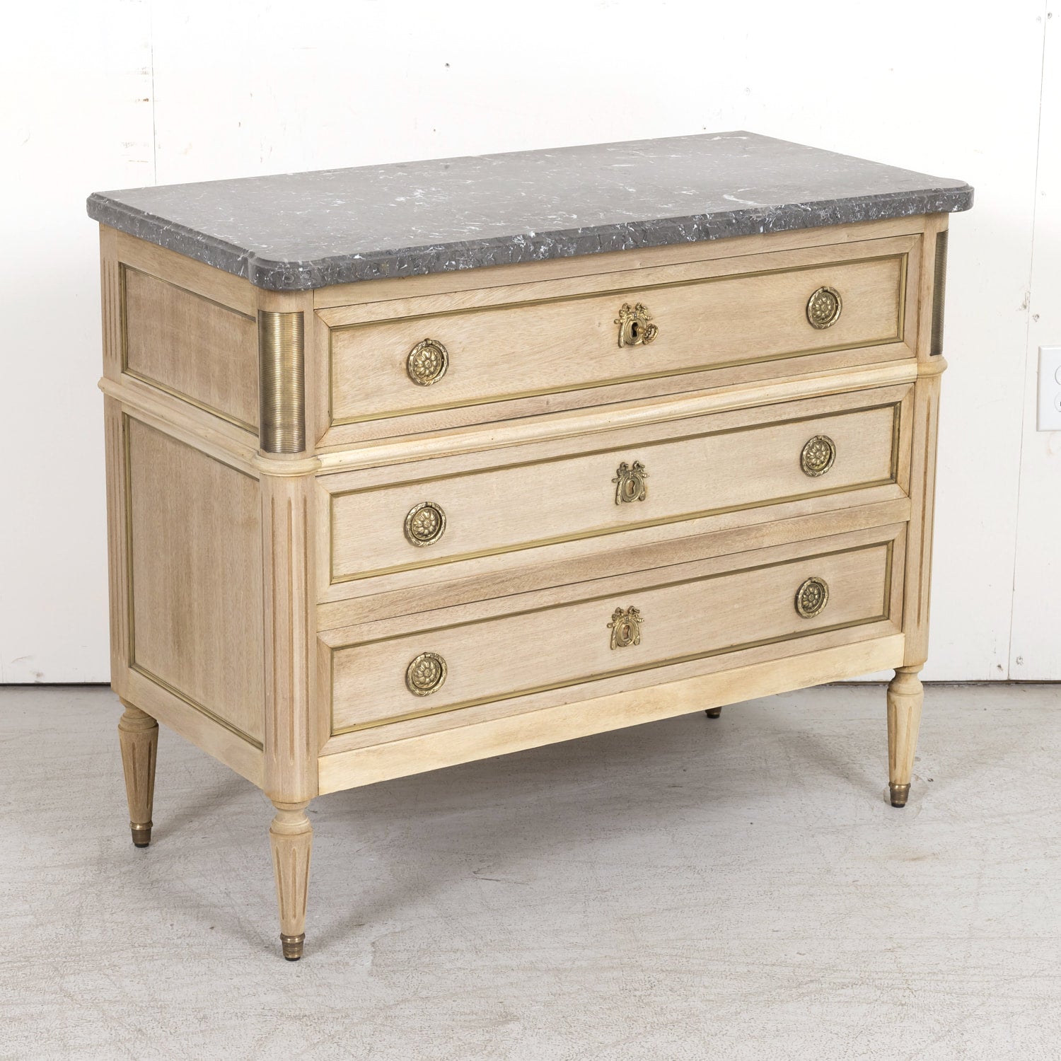 Antique French Louis XVI Style Bleached Petite Commode with Marble Top