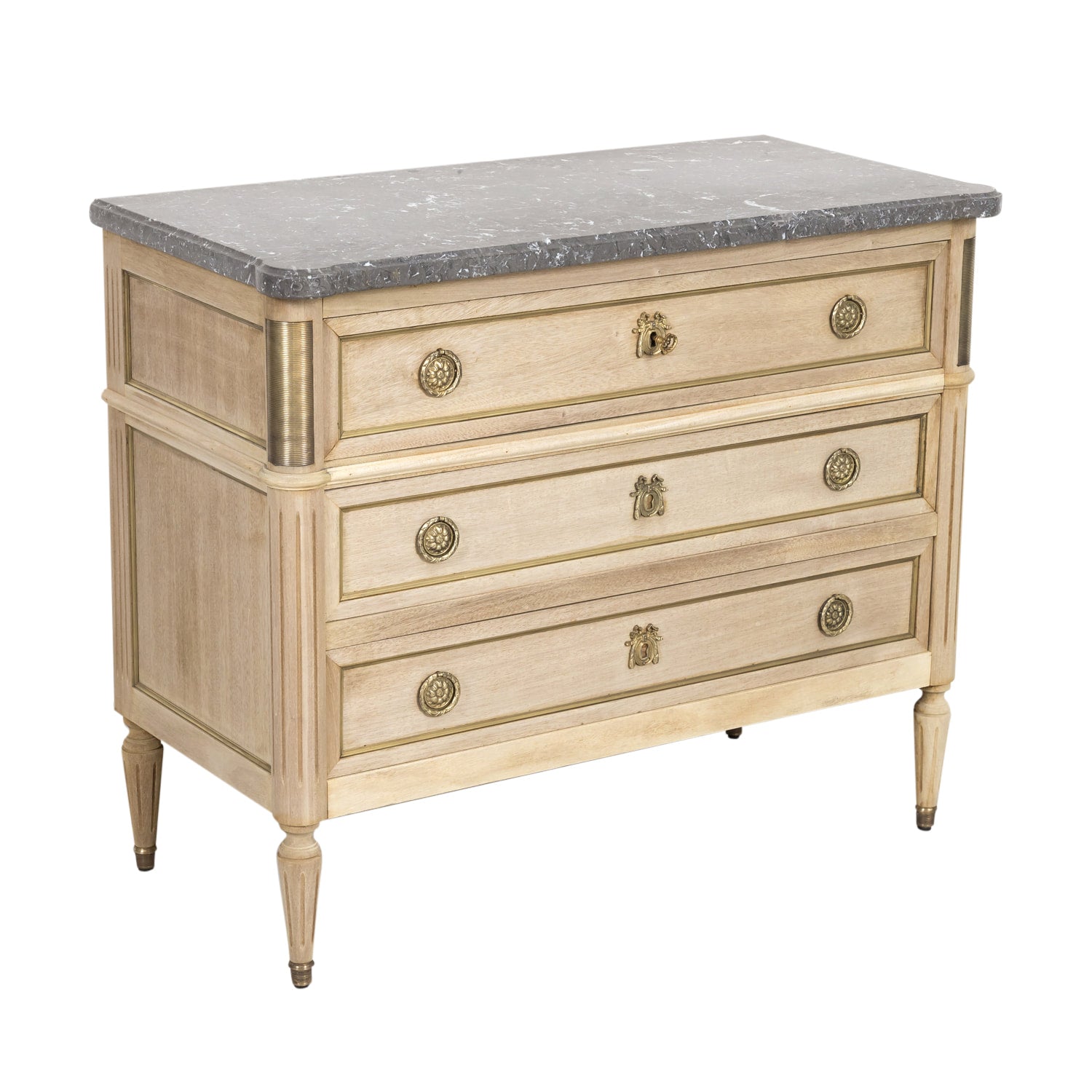 Antique French Louis XVI Style Bleached Petite Commode with Marble Top