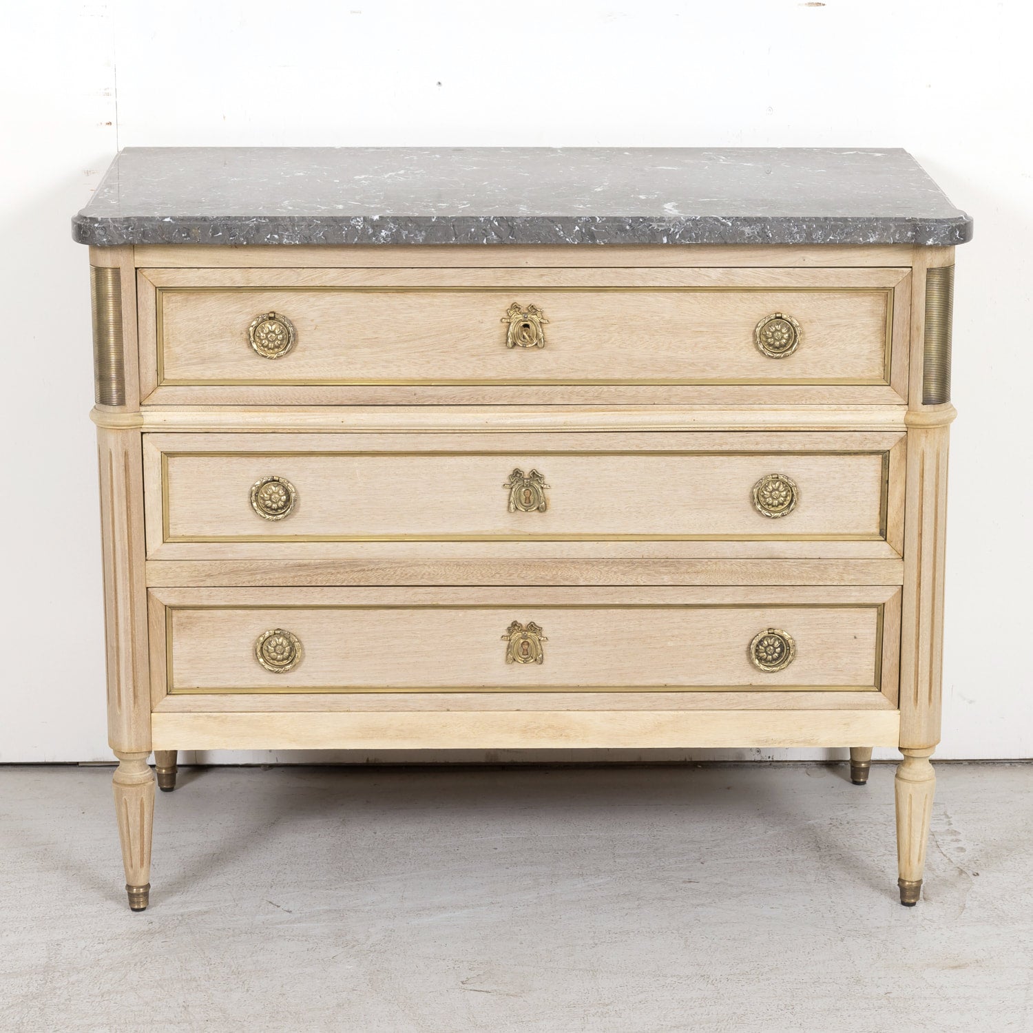 Antique French Louis XVI Style Bleached Petite Commode with Marble Top