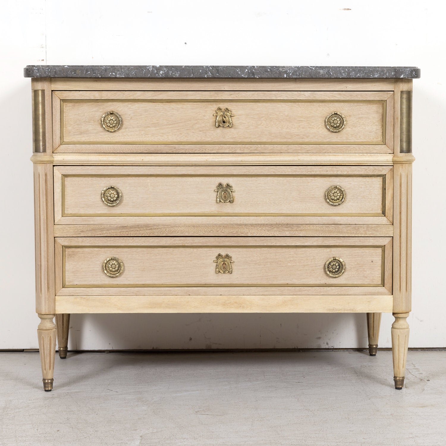 Antique French Louis XVI Style Bleached Petite Commode with Marble Top
