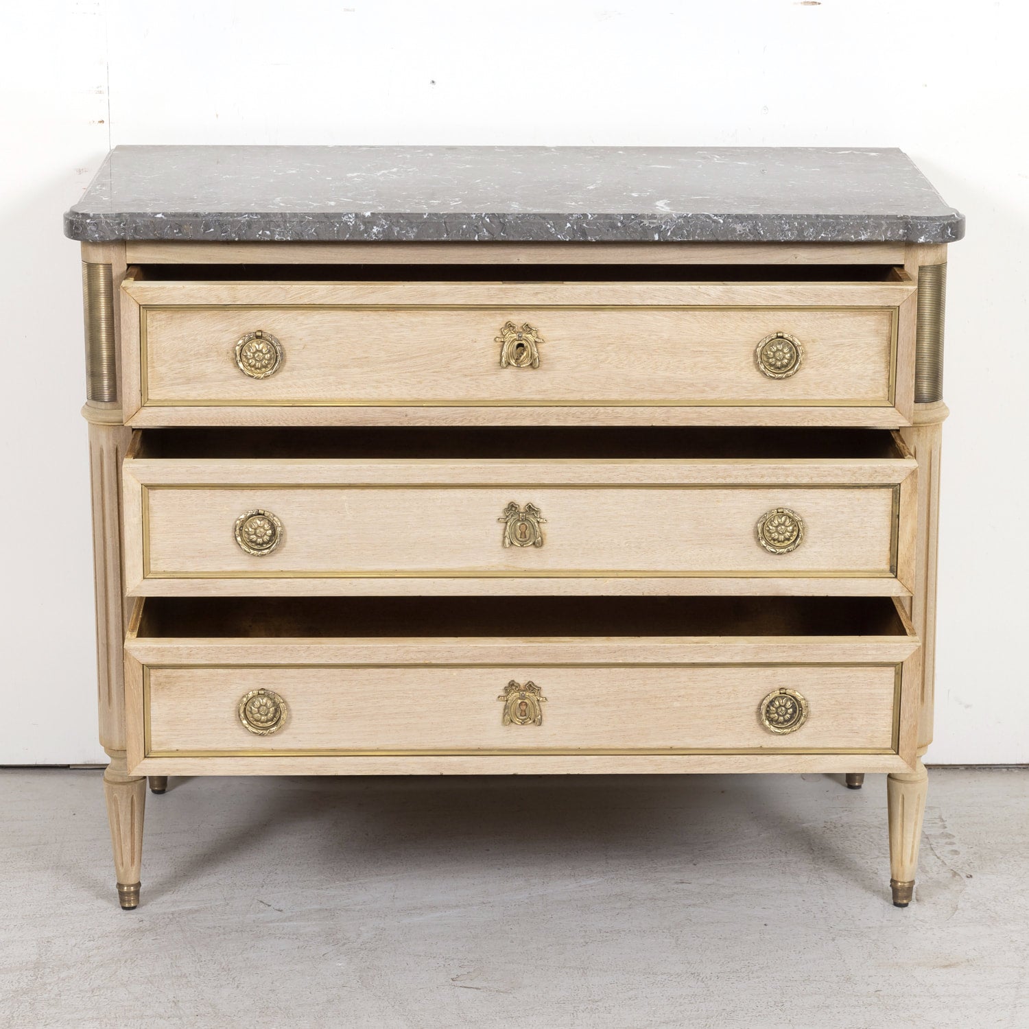 Antique French Louis XVI Style Bleached Petite Commode with Marble Top