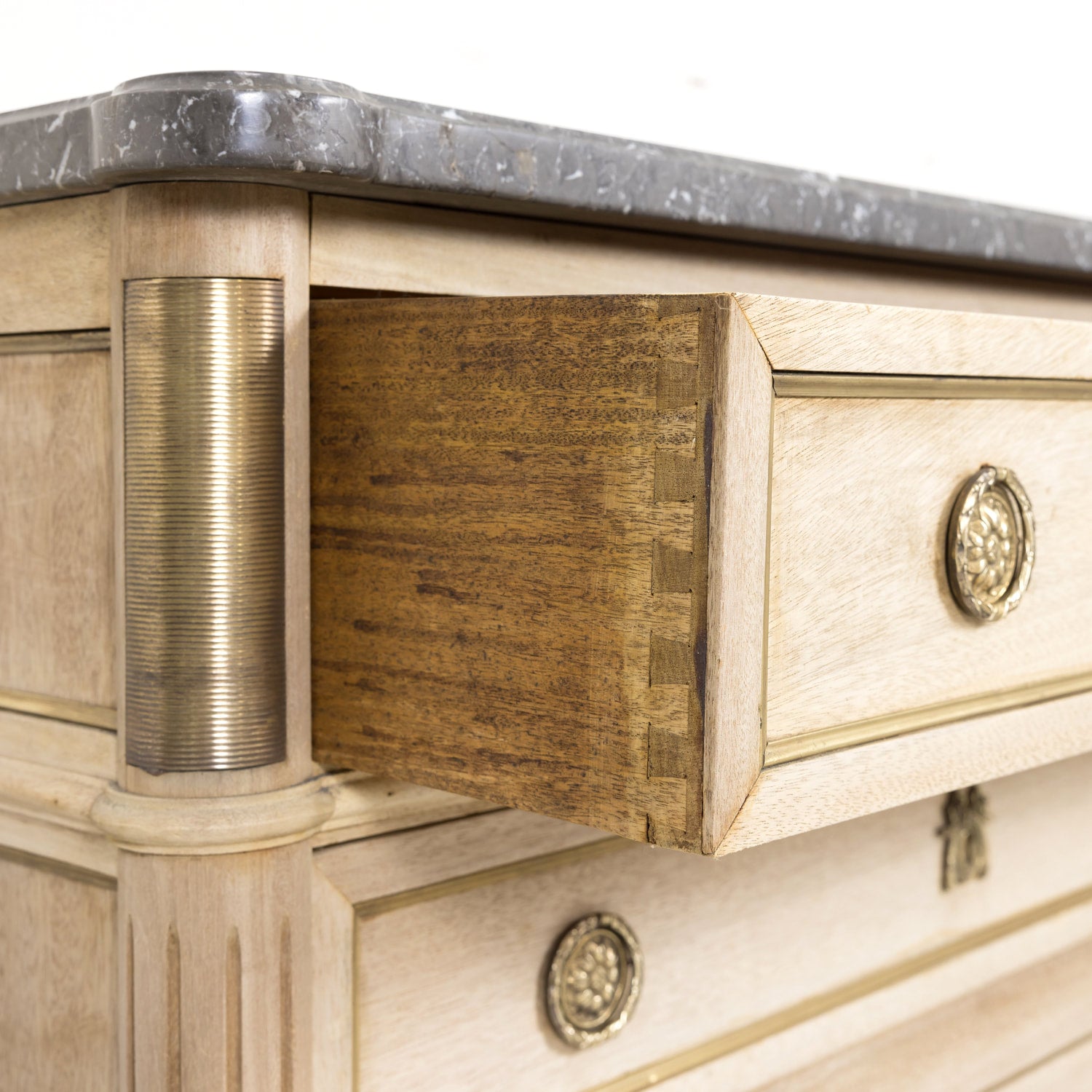 Antique French Louis XVI Style Bleached Petite Commode with Marble Top