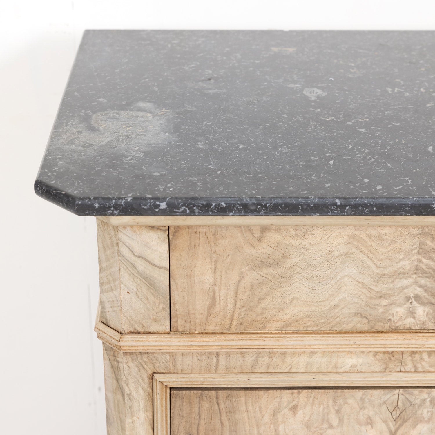 19th Century French Louis Philippe Style Bleached Walnut Commode with Marble Top and Bookmatched Front