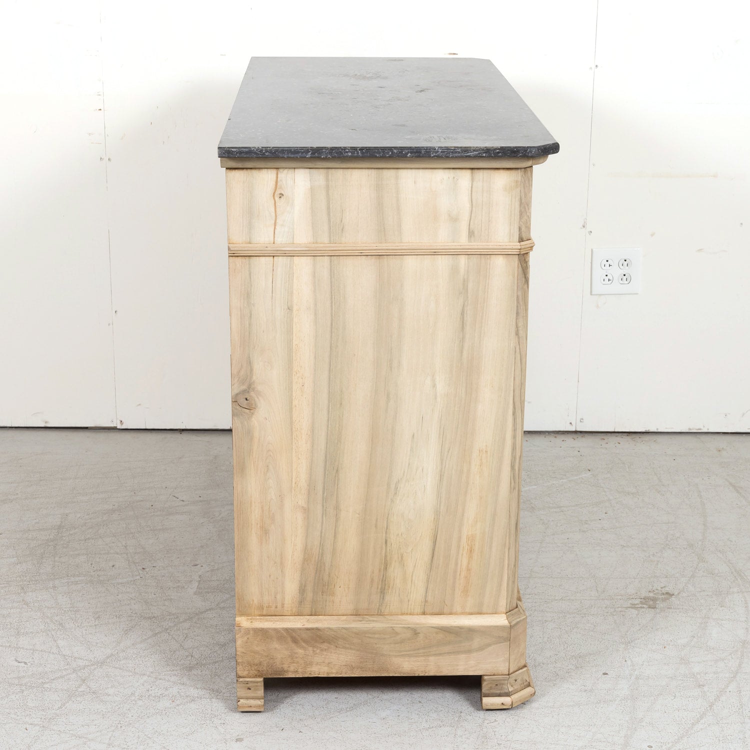 19th Century French Louis Philippe Style Bleached Walnut Commode with Marble Top and Bookmatched Front