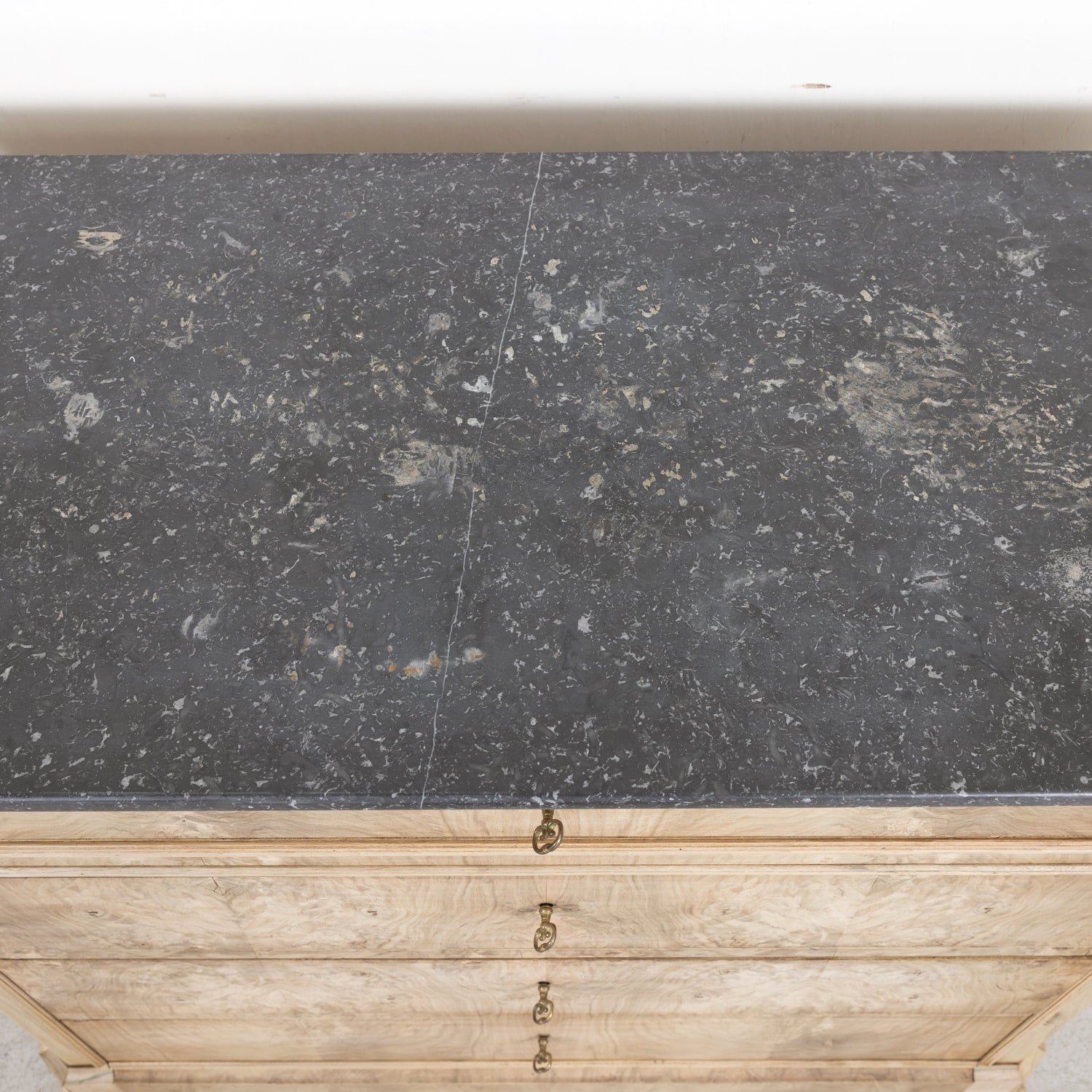 19th Century French Louis Philippe Style Bleached Walnut Commode with Marble Top and Bookmatched Front