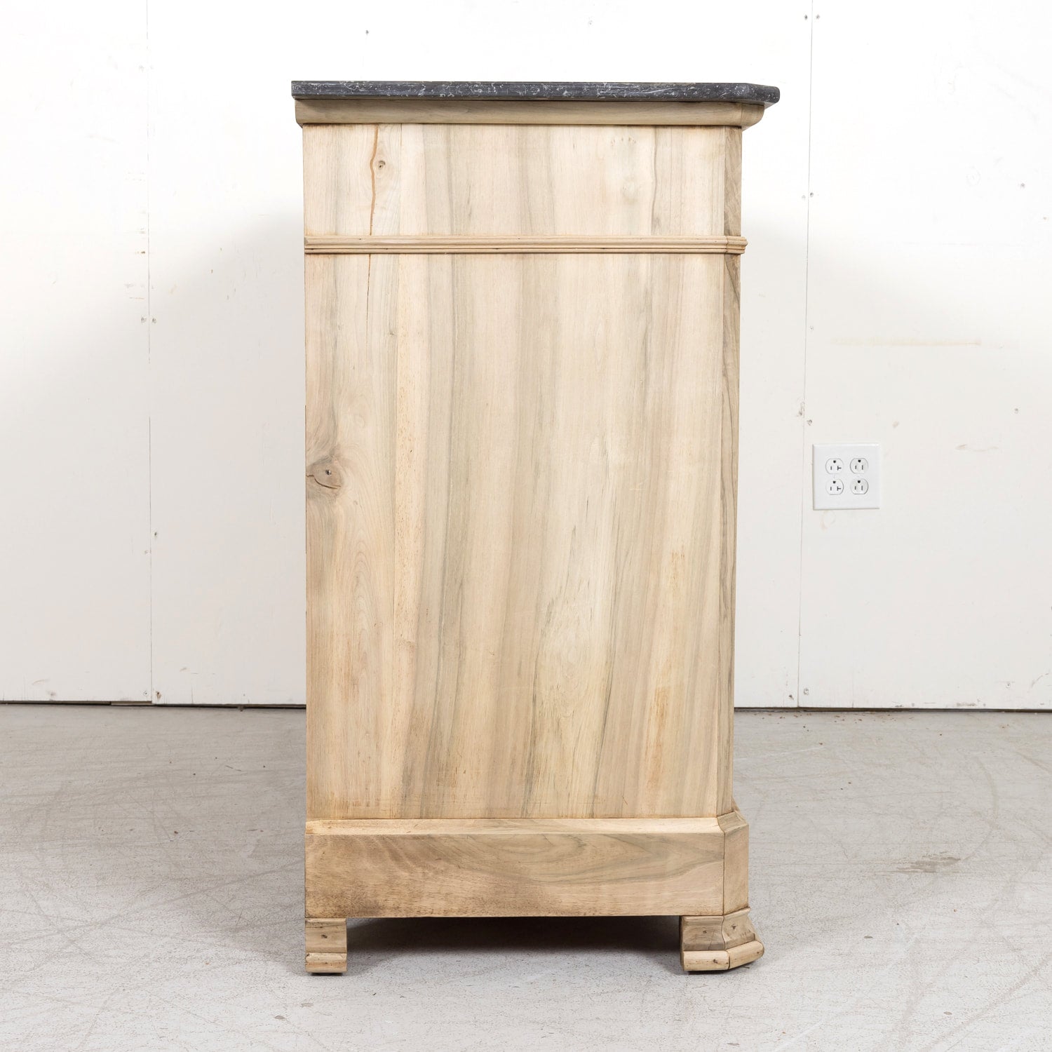 19th Century French Louis Philippe Style Bleached Walnut Commode with Marble Top and Bookmatched Front