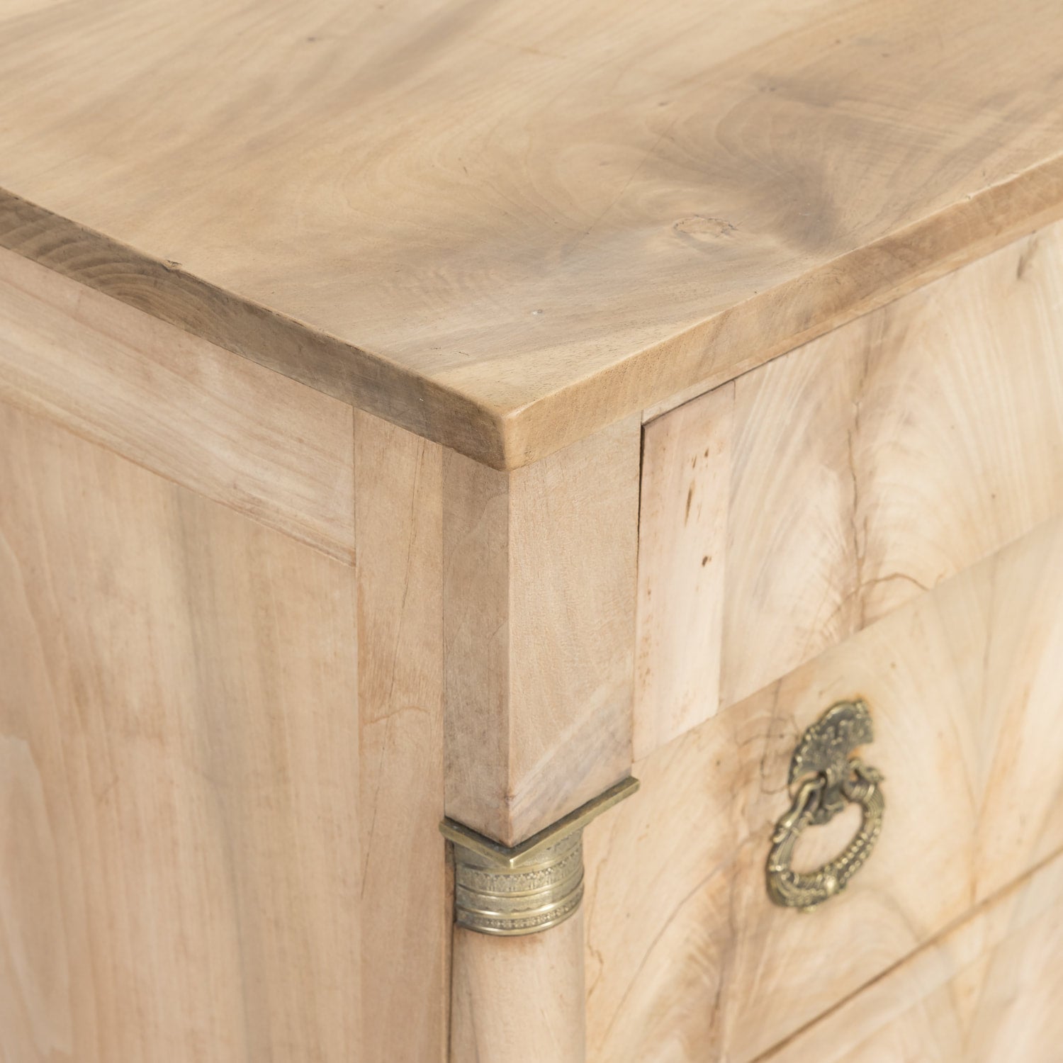 19th Century French Empire Period Three-Drawer Bleached Walnut Commode with Bookmatched Front