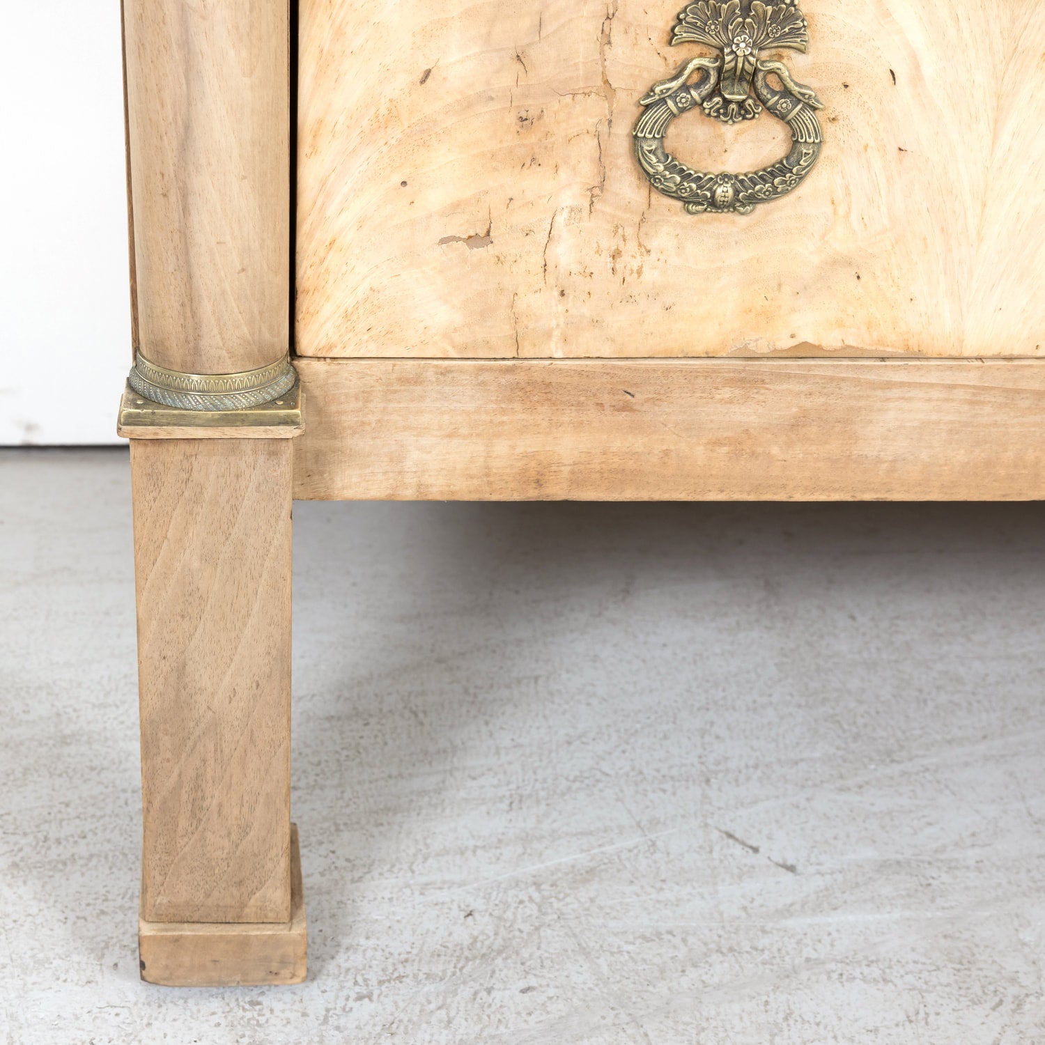 19th Century French Empire Period Three-Drawer Bleached Walnut Commode with Bookmatched Front