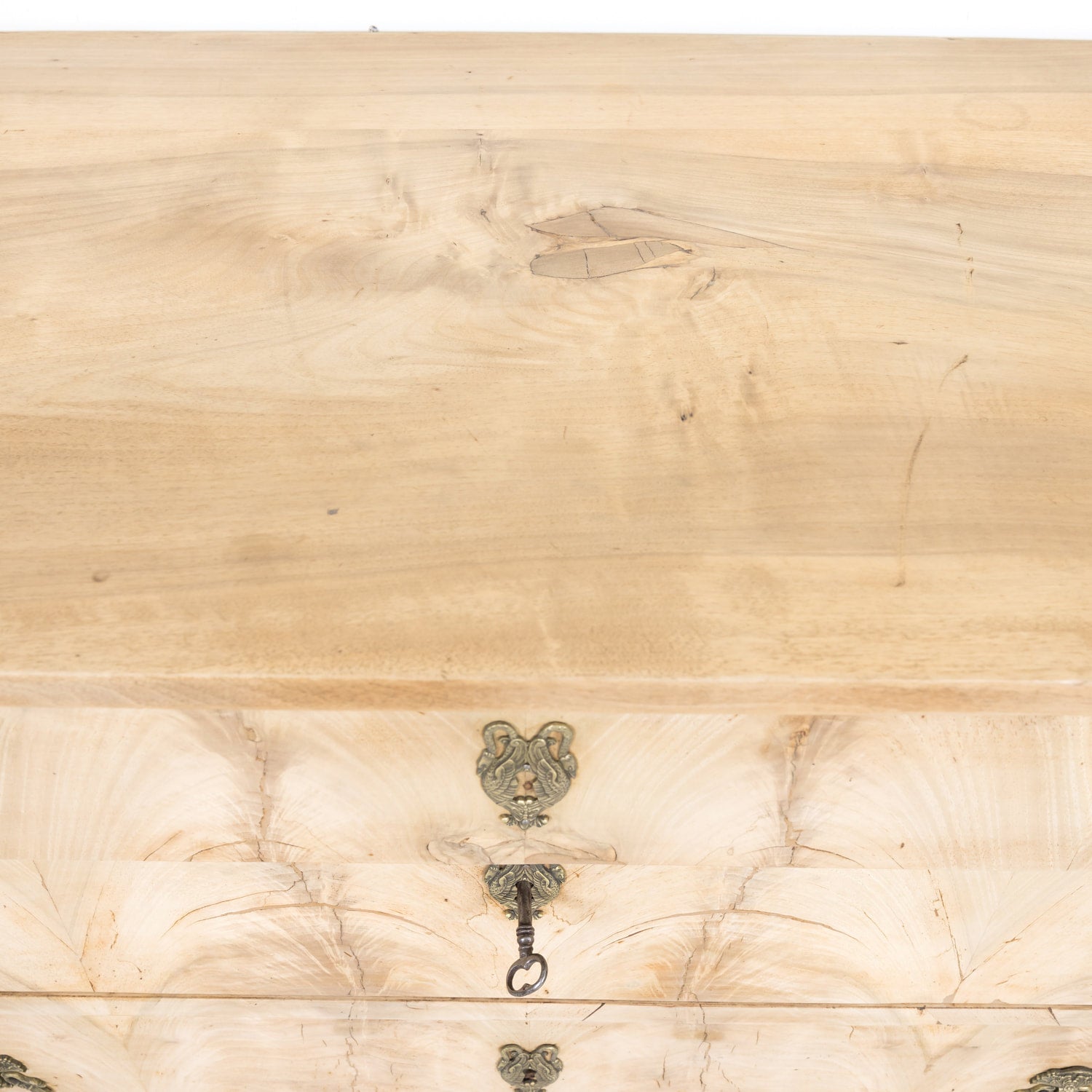 19th Century French Empire Period Three-Drawer Bleached Walnut Commode with Bookmatched Front