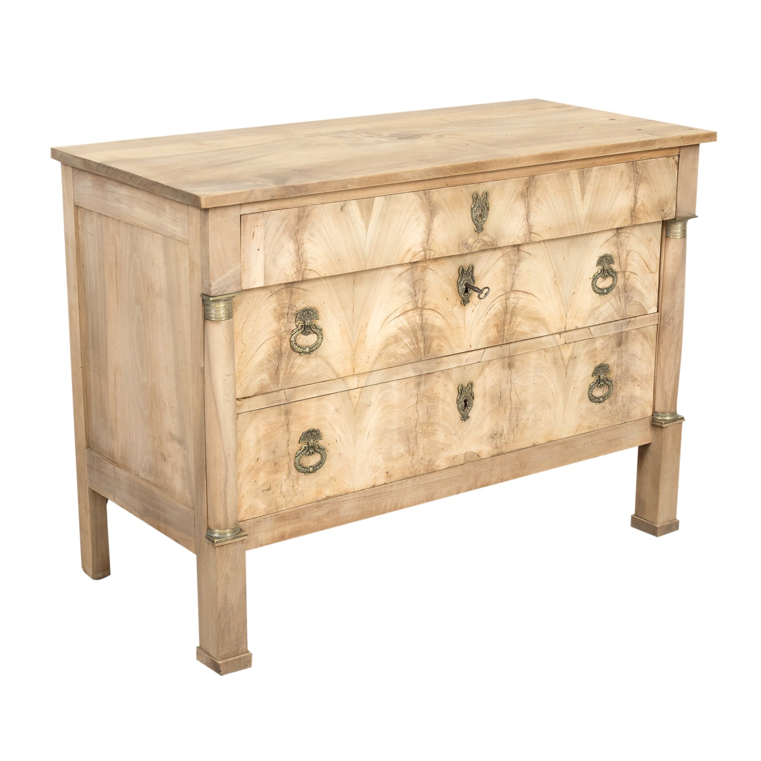 19th Century French Empire Period Three-Drawer Bleached Walnut Commode with Bookmatched Front