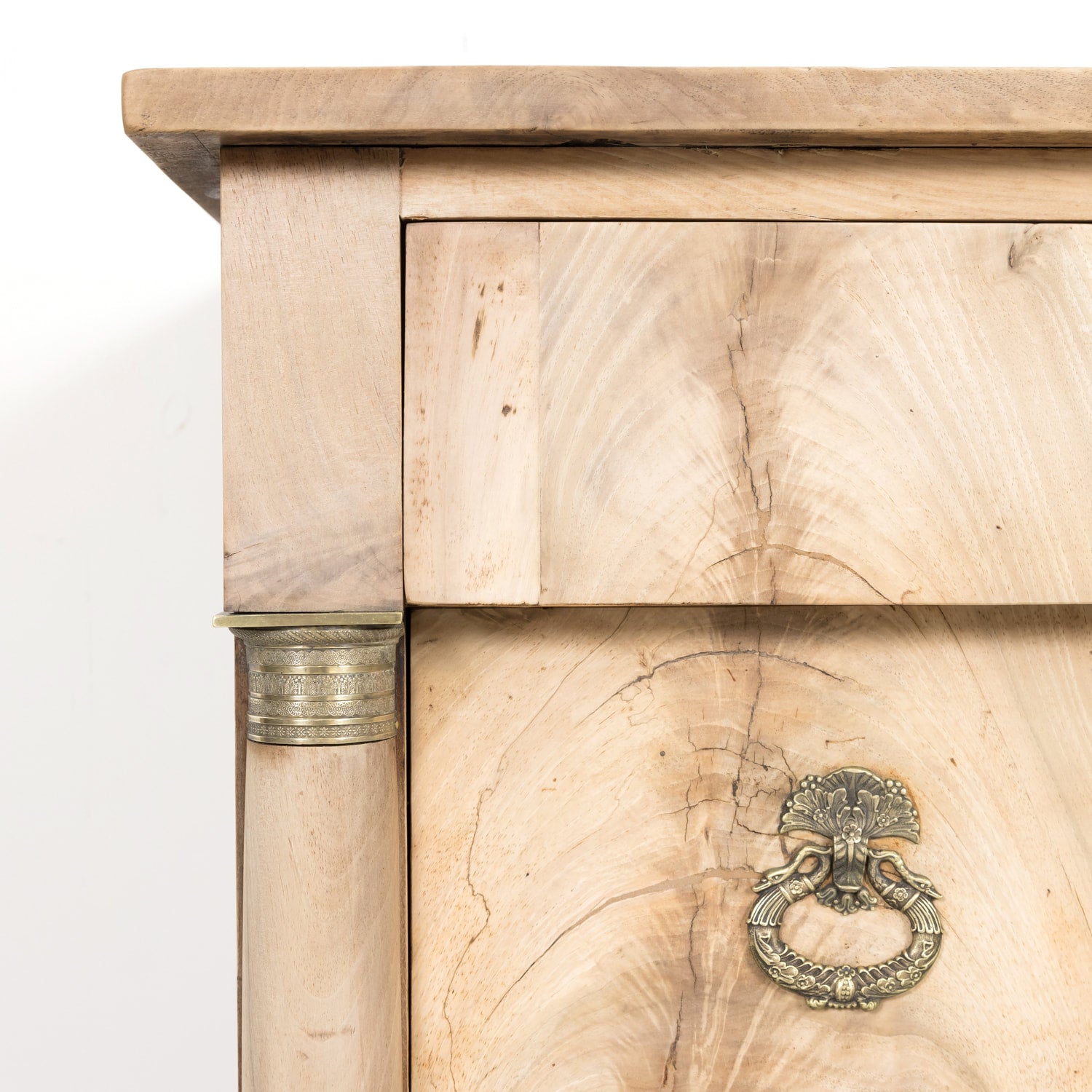 19th Century French Empire Period Three-Drawer Bleached Walnut Commode with Bookmatched Front