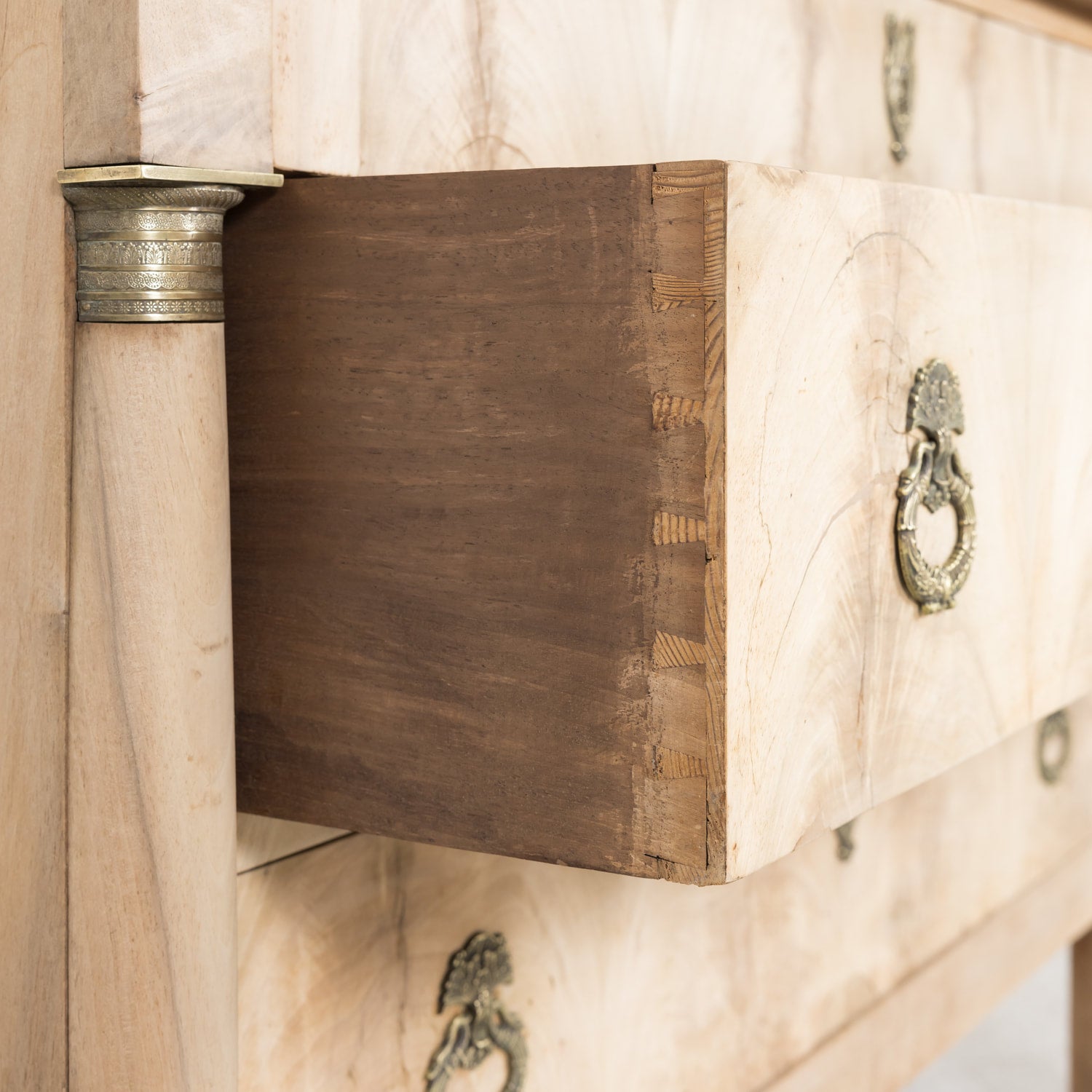 19th Century French Empire Period Three-Drawer Bleached Walnut Commode with Bookmatched Front
