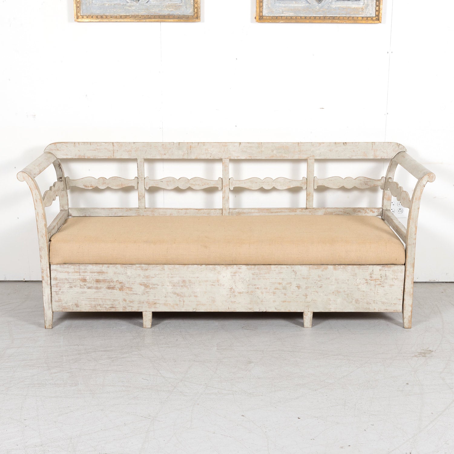 19th Century Painted Swedish Bench with Trundle Bed