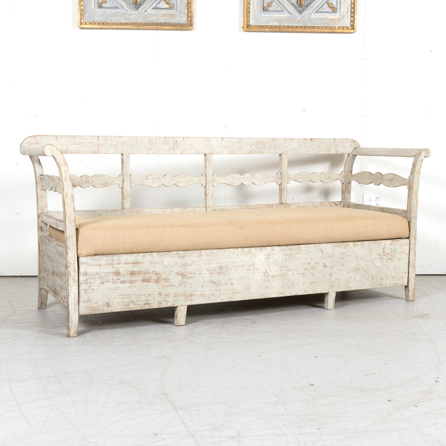 19th Century Painted Swedish Bench with Trundle Bed
