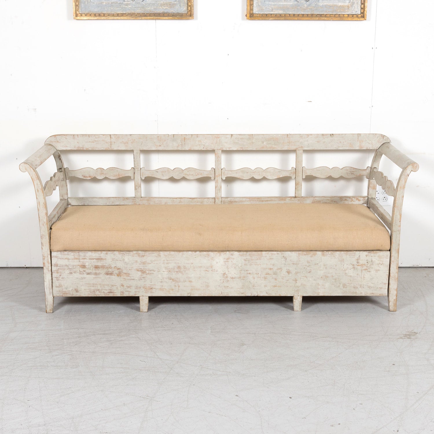 19th Century Painted Swedish Bench with Trundle Bed